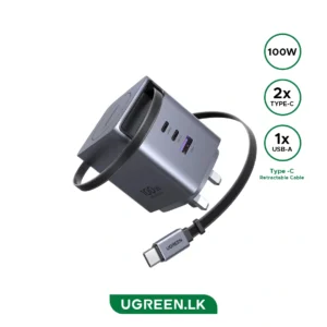 UGREEN 100W Nexode Pro GaN (USB-A*1 + Type-C*2) Fast Charger with Retractable Cable